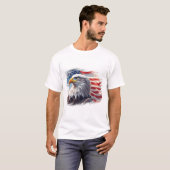 抽象的な鷲と旗 - アーティスティックUSAデザイン Tシャツ (正面フル)