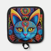 抽象的な黄色い目の猫 鍋敷き (正面)