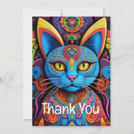 抽象的な黄色い目をした猫 サンキューカード