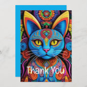 抽象的な黄色い目をした猫 サンキューカード (正面/裏面)