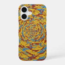 抽象的な黄色と青の走る人影アート iPhone 16ケース