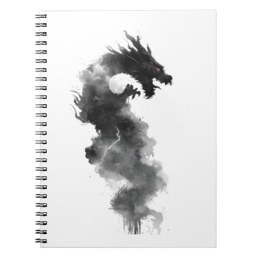 抽象的な黒いインクの煙のドラゴン ファンタジーノート ノートブック (正面)