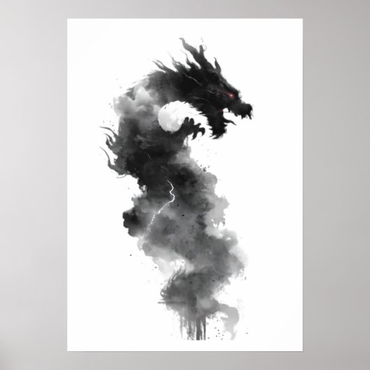 抽象的な黒い墨の煙のドラゴンの幻想ポスター ポスター (正面)
