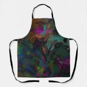 抽象的な黒い液体 アート エメラルドグリーン 紫 エプロン (正面)
