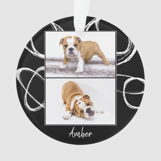 抽象的な黒い犬のフォトコラージュ クリスマス オーナメント (正面)