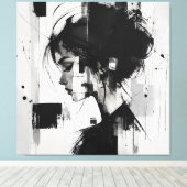 抽象的な黒と白のアート キャンバスプリント (インサイチュ (ウッドフロア))