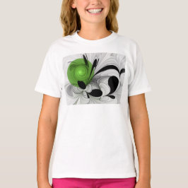 抽象的な黒と白のグリーン・フラクタルアート Tシャツ
