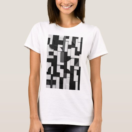 抽象的な黒と白の幾何学的な3D構成 Tシャツ (正面)