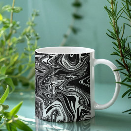 抽象的な黒と白の流体マーブル コーヒーマグカップ