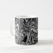 抽象的な黒と白の流体マーブル コーヒーマグカップ (正面左)