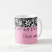 抽象的な黒と白の漫画の花のフラワーデザイン コーヒーマグカップ (正面右)