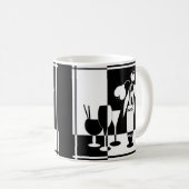 抽象的な黒と白の花 花瓶 ワイングラス モノクロ コーヒーマグカップ (正面右)