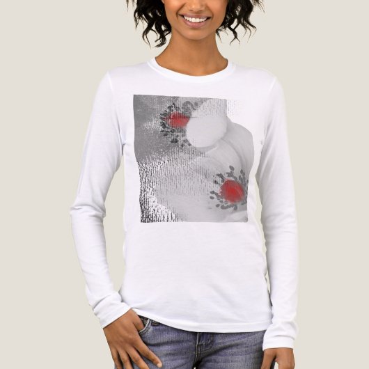 抽象的な黒と白の花+赤いアクセント トライブレンドTシャツ (正面)