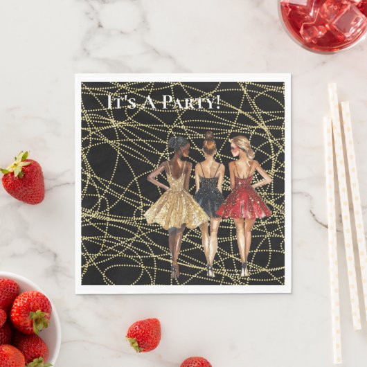 抽象的な黒と金のパーティーの女性たち ドレスを着て スタンダードランチョンナプキン (インサイチュ)