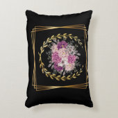 抽象的な黒と金の紫の花の月桂樹の花輪 アクセントクッション (正面(垂直))