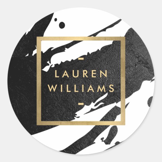 抽象的な黒の筆跡 ラウンドシール (正面)