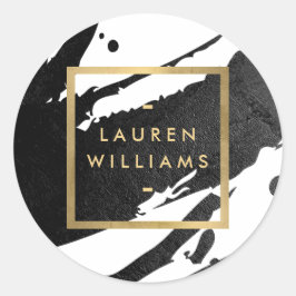 抽象的な黒の筆跡 ラウンドシール