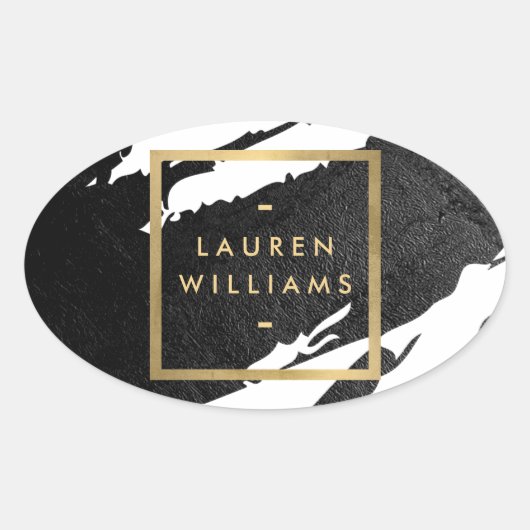 抽象的な黒の筆跡 楕円形シール (正面)