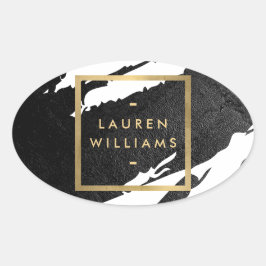 抽象的な黒の筆跡 楕円形シール