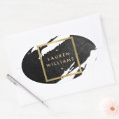 抽象的な黒の筆跡 楕円形シール (封筒)