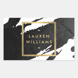 抽象的な黒の筆跡 長方形シール