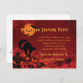 抽象的な黒猫およびこうもりのハローウィンパーティ インビテーションポストカード (正面/裏面)