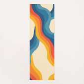 抽象的な70年代のレトロなオレンジと青の波状ストライプパターン ヨガマット (正面)