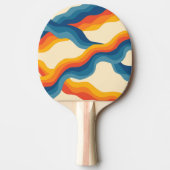 抽象的な70年代のレトロなオレンジと青の波状ストライプパターン 卓球ラケット (正面)