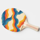 抽象的な70年代のレトロなオレンジと青の波状ストライプパターン 卓球ラケット (横)