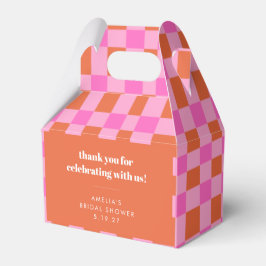 抽象的な チェック ピンク カスタム ブライダルシャワーのお礼 フェイバーボックス