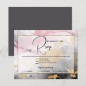 抽象的なRSVP ブラックゴールドローズピンク 招待状 (正面/裏面)