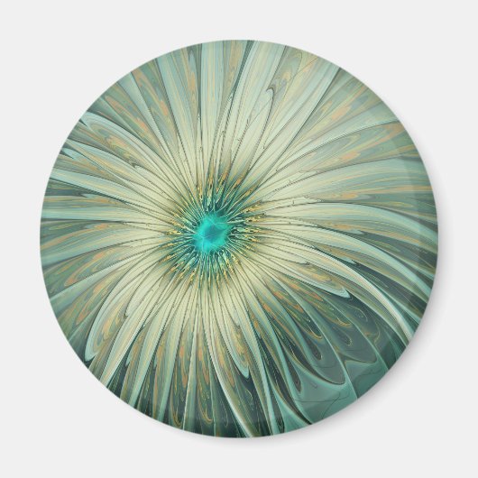 抽象的なsage greenの幻想的な花のフラクタルアート マグネット (正面)