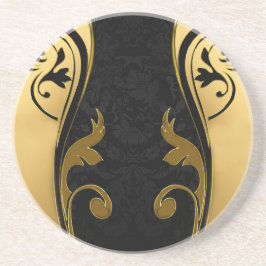 抽象的はブラック&ホワイトで金ゴールドアクセントを搭載 コースター