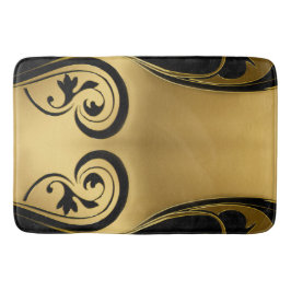 抽象的はブラック&ホワイトで金ゴールドアクセントを搭載 バスマット