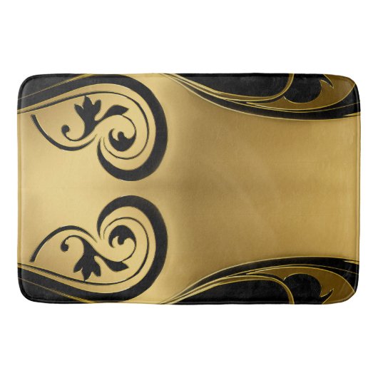 抽象的はブラック&ホワイトで金ゴールドアクセントを搭載 バスマット (正面)