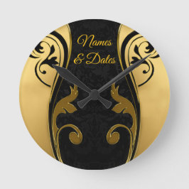 抽象的はブラック&ホワイトで金ゴールドアクセントを搭載 ラウンド壁時計