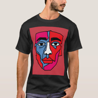 抽象的キュビスト鬱顔レトログラフィックイラスト Tシャツ