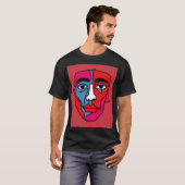 抽象的キュビスト鬱顔レトログラフィックイラスト Tシャツ (正面フル)