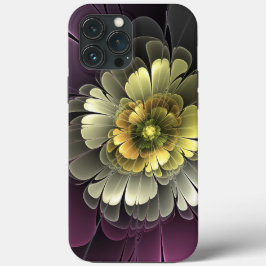 抽象的モダン パープルカーキグレー フラクタルフラワー iPhone 13 PRO MAXケース