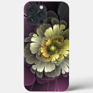 抽象的モダン パープルカーキグレー フラクタルフラワー iPhone 13 PRO MAXケース