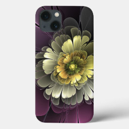 抽象的モダン パープルカーキグレー フラクタルフラワー iPhone 13ケース