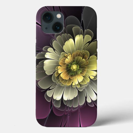抽象的モダン パープルカーキグレー フラクタルフラワー Case-Mate iPhoneケース (裏面)