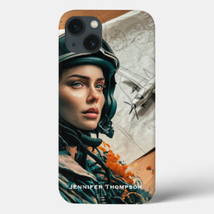 抽象的印象派、女性パイロット、紙飛行機 iPhone 13ケース