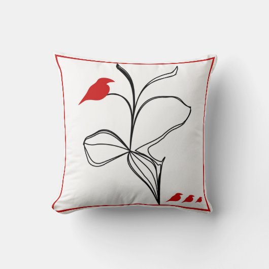 抽象的概念の黒の花の神秘的で赤い鳥 クッション (正面)
