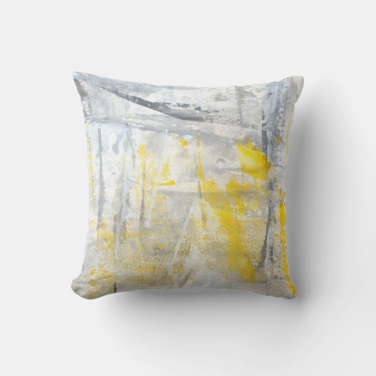 「抽象的概念」の灰色および黄色の抽象美術 クッション (正面)
