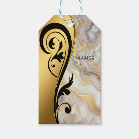 抽象的金ゴールドオンブラック&ミックスマーブル質感 ギフトタグ (正面)