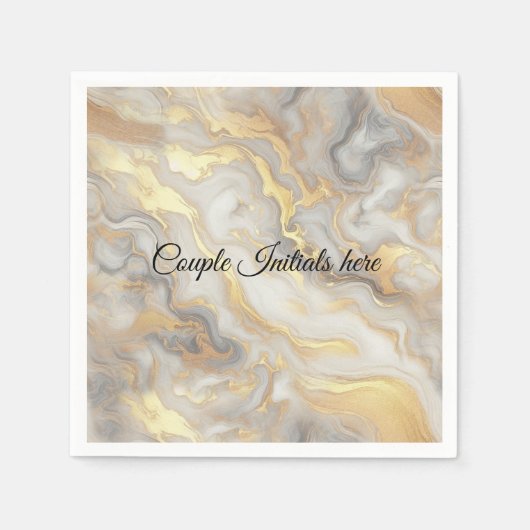抽象的金ゴールドオンブラック&ミックスマーブル質感 スタンダードカクテルナプキン (正面)