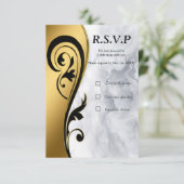 抽象的金ゴールドオンブラック&ミックスマーブル質感 出欠カード (スタンド正面)