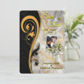 抽象的金ゴールドオンブラック&ミックスマーブル質感 招待状 (スタンド正面)