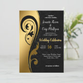 抽象的金ゴールドオンブラック&ミックスマーブル質感 招待状 (スタンド正面)